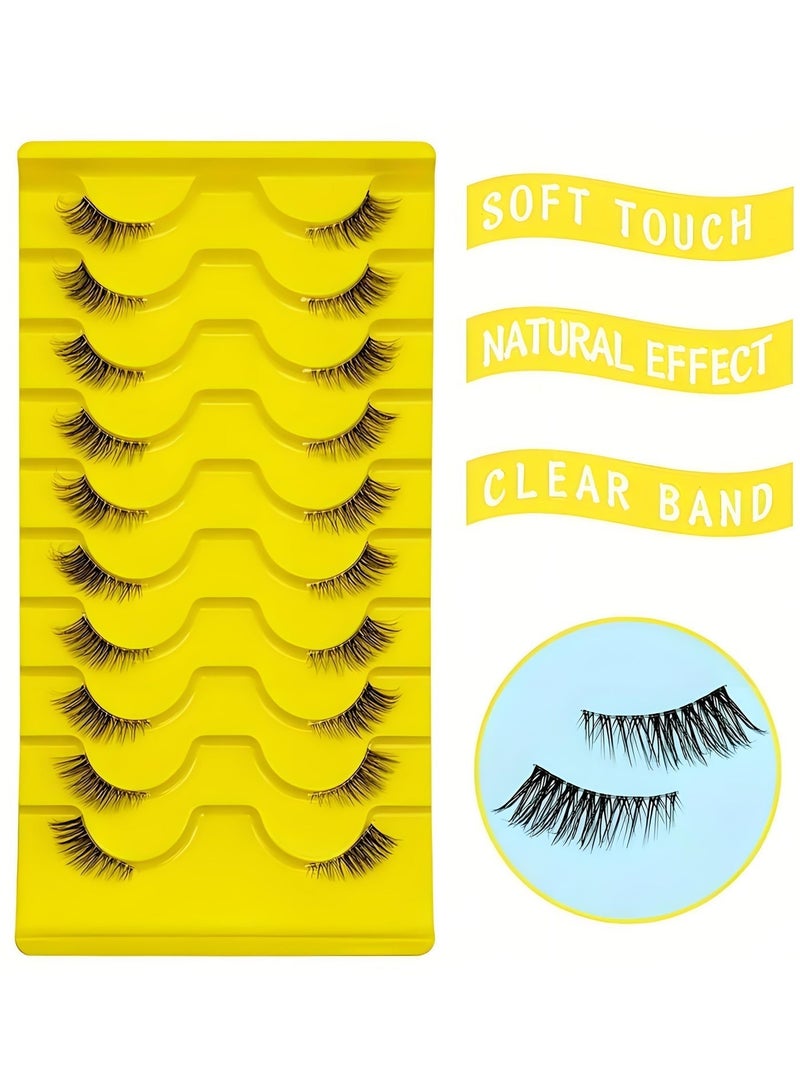 خاجول 10PCSأزواج رموش صناعية خفيفة الوزن ذات ملمس ناعم ومظهر طبيعي. تصميم ثلاثي الأبعاد يمنحك إطلالة جذابة، مثالية للاستخدام اليومي ويمكن إعادة استخدامها بسهولة. - Image 3